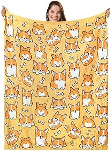 Corgi Blanket, Corgi Gifts for Women Corgi Lovers, Cozy Soft Dog Throw Blankets Orange, Cute Kawaii Cartoon Flannel Plush Blanket, Corgi Stuff Decor, 50x60 inch