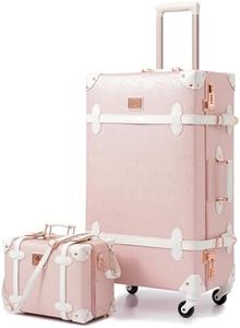 urecity Vintage Suitcase Set for Women, Vintage Luggage Sets for Women 2 Piece, Cute Designer Trunk Luggage, Retro Suit Case, Luggage Zipperless TSA Approved, Elegant Pink, 26"+12"
