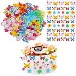 Caromoriber House 100 Pack Edible Butterfly Cupcake Toppers, Wafer Paper Cake Dessert Toppers, Edible Flowers and Butterflies for Cakes, 3D Cake Butterfly Topper for for Birthday Party