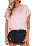 Beyove Womens Round Neck Silk Blouse Tops Popular Short Sleeve Pullover Casual T Shirt Misty Rose L