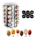 SR & CO Rotating Spice Rack Organiser - 5-Tier Free Standing Carousel - 20 Jar Herbs & Spices, Plus Spoons & Sticker Labels