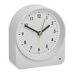 TFA Dostmann Analogue, 60.1041.02, Non-Ticking with Sweep Movement, with Backlight/Light Sensor, Travel Alarm Table, Second Hand, Quartz Clock, 10 cm x 9.1 cm, White, (L) 91 x (B) 40 x (H) 101 mm