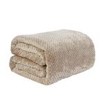 Dreamscene Luxury Waffle Mink Honeycomb Faux Fur Warm Throw Over Sofa Bed Soft Blanket, Natural Beige - 125 x 150cm