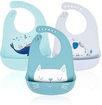 Rightwell Silicone Bib 3 pcs Silicone Bibs for Babies and Toddlers Unisex - Waterproof Silicone Baby Bibs Super Soft and Easily Wipe Clean with Wide Food Crumb Catcher Pocket