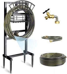 Garden Hose Holder include Brass Faucet, 45ft Rubber Hose, 5ft Leader Hose