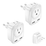 2Pcs Travel Plug Adapter with 2 USB, Multifunctional European Plug Adapter for US to Most of Europe EU Spain Italy France Germany…