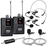 Pyle Dual UHF Microphone System - Portable Professional Cordless Microphone Set Wireless Mic Kit w/Headset/Lavalier Mic, Beltpack Transmitter, Receiver - Karaoke & Conference - Pyle PDWMU211,Black