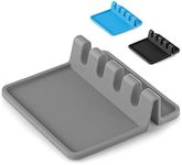 Simple Craft Silicone Spoon Rest with Drip Pad - 4 Slotted Spoon Rest For Kitchen Utensils, Tongs, Ladles - Heat Resistant Spoon Holder For Stove Top, Countertops, & Tables (Gray)