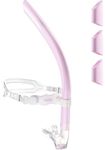 CAPAS Training Swim Snorkel for Lap Swimming, Ultimate Fit Center-Mount Swimmers Snorkel with Liquid Silicone Mouthpiece Adjustable Strap Swivel Headband, Designed for Adult Men Women (Pink White)