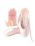 Daydance Ballet Pointe Shoes Girls Women Ribbon Ballerina Shoes with Toe Pads, Pink, 10