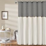 Lush Decor Linen Button Shower Curtain, 72" x 72", Dark Gray & White