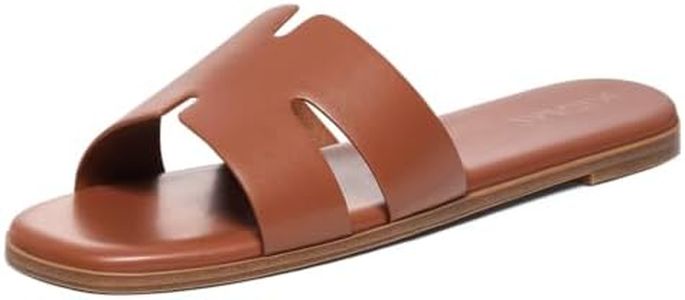 KIDMI Women's Dressy Flat Sandals, Comfortable Slip On Summer Slides, Fashion Open Toe Casual Sandals, Brown 5.5