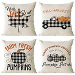 YeeJu Fall Throw Pillow Covers 18x18 Set of 4 Thanksgiving Pillow Covers Plaid Fall Pumpkin Maple Leaf Cushion Covers Autumn Decorative Pillow Cases for Home Couch Sofa Decorations (18 inch)