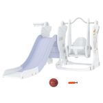 AIYAPLAY 3 in 1 Slide and Swing Set for Kids, Toddler Swing, Baby Slide, Basketball Hoop, Space Theme Gift for Ages 1.5-4 Year - White and Grey