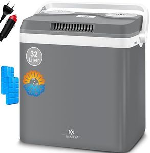 KESSER® Nevera eléctrica portátil de 32 L 12 V, Enchufe de 230 V | ENFRÍA y CALIENTA | Refrigerador Termoeléctrica | con 2X acumulador de frío Gris