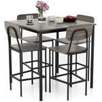 Giantex 5-Piece Dining Table Set W/Counter Height Table & 4 Bar Stools, Modern Kitchen Dining Set W/Footrest & Backrest, Space-Saving Dinette Set for Pub, Dining Room, Restaurant (Black Oak)