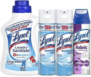 Lysol Laundry Sanitizer, Crisp Linen, 90oz + Lysol Disinfectant Spray, Crisp Linen, Pack of 2 (19oz each) + Lysol Fabric Disinfectant Spray, Lavender Fields, 15oz