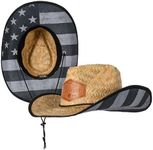 New Handwoven Premium Straw Cowboy Hat for UV Sun Protection | Adjustable Drawstring, Universal Size | Ideal for Beach, Fishing, Outdoor Camping Activities (Blackout American Flag)