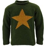 LOUDelephant Chunky Wool Knit Star Jumper - Racing Green & Mustard (X-Large)