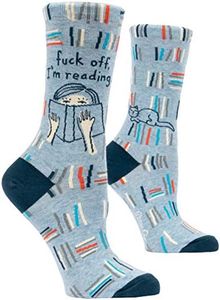 Blue Q Women's Novelty Crew Socks (fit women's shoe size 5-10) (Fuck Off, I'm Reading)