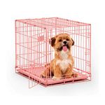 MidWest 24" Pink iCrate Folding Metal Dog Crate | Divider Panel, Floor Protecting Feet, Leak Proof Plastic Tray; 24L x 18W x 19H Inches, Small Dog Breed