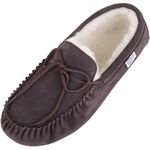 SNUGRUGS Men's Alfie Wool Lined Suede Sole Moccasin Slipper, Dark Brown, 7 UK / 41 EU