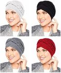 WULIQIUQIU 4 Pieces Hijab Braid Silky Turban Hats for Women Cancer Chemo Beanies Bandana Headwrap Cap Red+Grey+White+Black