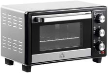 HOMCOM Mini Oven, 16L Countertop Electric Grill, Toaster Oven with Adjustable Temperature, 60 Min Timer, Crumb Tray, Baking Tray, Wire Rack, Tray Handle, 1400W, Silver
