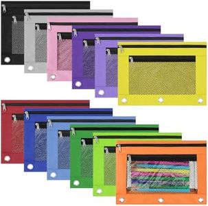 MoKo Pencil Pouch for 3 Ring Binder, 12 Pack Multi-Color Binder Pencil Pouch Bulk, 3 Hole Mesh Zipper Pencil Pouch for Binder Office College School Supplies