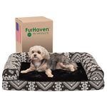 Furhaven Memory Foam Dog Bed for Medium/Small Dogs w/Removable Bolsters & Washable Cover, for Dogs Up to 35 lbs - Plush & Southwest Kilim Woven Decor Sofa - Black Medallion, Medium