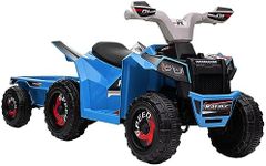 Aosom 6V Kids ATV Quad, Battery Powered Electric Vehicle for Kids with Back Trailer, Wear-resistant Wheels, for Boys and Girls - Blue