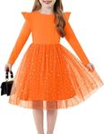 Arshiner Toddler Tulle Dress Fall Winter Sequin Tutu Long Sleeve Ruffle Flower Party Halloween Birthday Dresses Orange