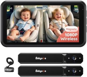 Babyvue Wireless Dual Car Camera Baby Monitor with Magnetic for 2 Kids | Split-Screen, Quick Setup,1080P HD, Night Vision, Adjustable Brightness, USB-Powered Monitor for Twins, Newborns