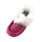 Laurentian Chief Moccasin Slippers for Woman - Orlon Beaded Slippers with Fur Trim and Padded Sole, Canada Quality Womens Slippers, Comfortable Stylish Indoor Moccasins for Women