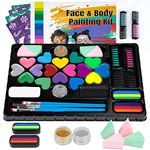 MooMoo Baby Face Paint 20 Color Professhional Face Painting Kit for Kids Water-Base with 32 Stencils Body Paints Set Non-Grease Halloween Make Up Palette Skin Safe