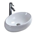 Counter Top Mounted Sinks, High Temperature Calcination Ceramic Handmade Bowl Oval Vessel Wash Basin Gloss White Modern Design for Home Life, Perfect for Cloakroom Bathroom Office Apartment Toilet