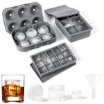 Quikobo Ice Cube Tray, Ice Trays for Freezer with Lid, 3 Pack Silicone Large Round Ice Cube Tray, Sphere Squarecomb Ice Trays for Whiskey with Covers&Funnel,Reusable Ice Cube Trays BPA-Free Gray