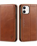 SHIELDON Wallet Case for iPhone 12 5G, Genuine Leather Folio Case Magnetic Shock Absorbing Case RFID Blocking Credit Card Holder Kickstand Compatible with iPhone 12/12 Pro 6.1" - Retro Brown