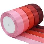 TONIFUL 1 Inch x 125 Yards 5 Colors Satin Ribbon Rolls, Mixed Red Color Set Fabric Ribbon for Gift Wrapping Embellish Wedding Birthday Party Decoration Bow Making Floral Craft Sewing（red）