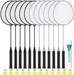 AboveGenius Badminton Rackets Set, 2/3 Color Lightweight Badminton Set Includ 6/12 PCS Rackets, 6/12 Birdies, Outdoor Backyard Games, Racquets for Family Beginner (2 Color 12 Rackets 12 Birdies)