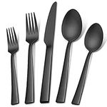 Herogo 20-Piece Matte Black Cutlery Set for 4, Stainless Steel Square Flatware Silverware Set, Tableware Eating Utensils Set Include Knife Spoon Fork, Satin Finish, Dishwasher Safe