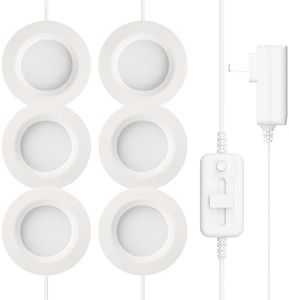 GETINLIGHT 2.75" Wide 3000K Dimmable LED Puck Lights Kit, Plug-in Installation with recessed or Surface Mounted, White Finished, Set of 6, IN-0102-6-WH
