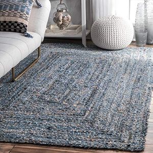 nuLOOM Hand Braided Otelia Denim and Jute Area Rug, 4' x 6', Denim