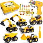 TEUVO Take Apart Truck Car Toys with Electric Drill, Construction Vehicles Building Excavator Toy STEM Trucks Vehicle Set for Kids, DIY Educational Gifts for Kids Ages 3 4 5 Boys Girls