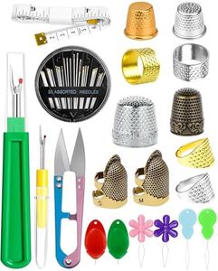 FIVEIZERO Thimble Kit– Sewing Thimbles for Hand Sewing, Metal Finger Protectors, Thimble Ring for Quilting, Includes Needle Threader, Embroidery Needles, Seam Ripper, Measuring Tape and Thread Snips