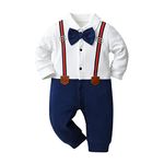 Tearfuty Baby Boy Outfit Bow Tie Long Sleeve Romper Pant Gentleman Clothes Set for Photo Photography Dark Blue（0 Months）