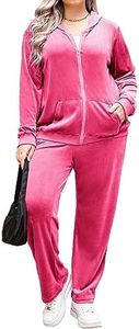 IN'VOLAND Women's Plus Size Velour Tracksuit Long Sleeve Sweatsuit 2 Piece Jogging Outfit Zip Up Hoodie With Pockets, Hot Pink, 22 Plus