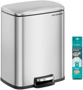 SONGMICS Trash Can, Garbage Can with Lid, 5.2-Gallon (20L) Step Trash Bin for Kitchen, Stainless Steel, Soft Close and Stays Open, Inner Bucket, Includes 15 Trash Bags, Silver ULTB543E01
