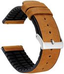 BARTON WATCH BANDS, 22mm Cedar Brown - Leather and Rubber Hybrid Watch Bands with Integrated Quick Release Spring Bars - 316L Stainless Steel - Choose Strap Color & Width