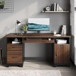 Bestier 59” Executive Desk with 2 Drawers, Computer Desk with Storage Cabinet, Industrial Wood Desk with File Drawer, Keyboard Tray & 2 Pedestals for Home Office & Studio, Cherry